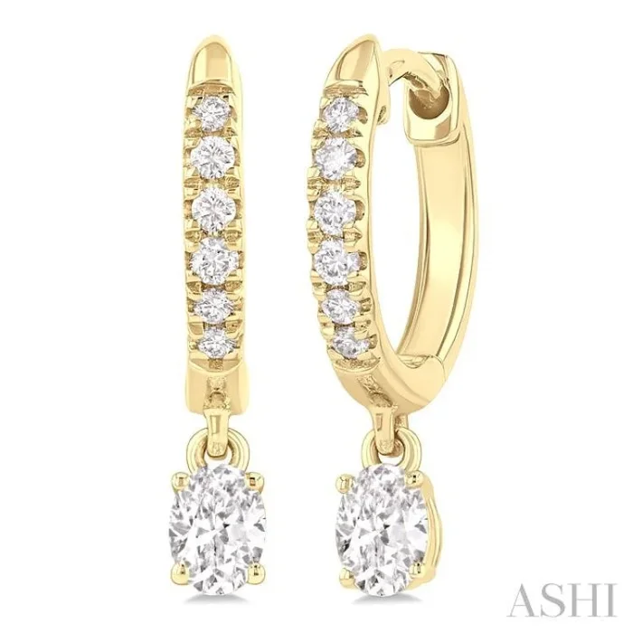 3/8 Ctw Oval Shape and Round Cut Diamond Fashion Huggie Petite Earrings in 14K Yellow Gold