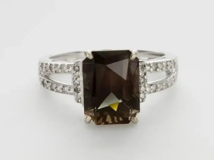 3.9ct Dichroic/Rootbeer Sunstone, White Gold Ring with Diamonds (S576R)