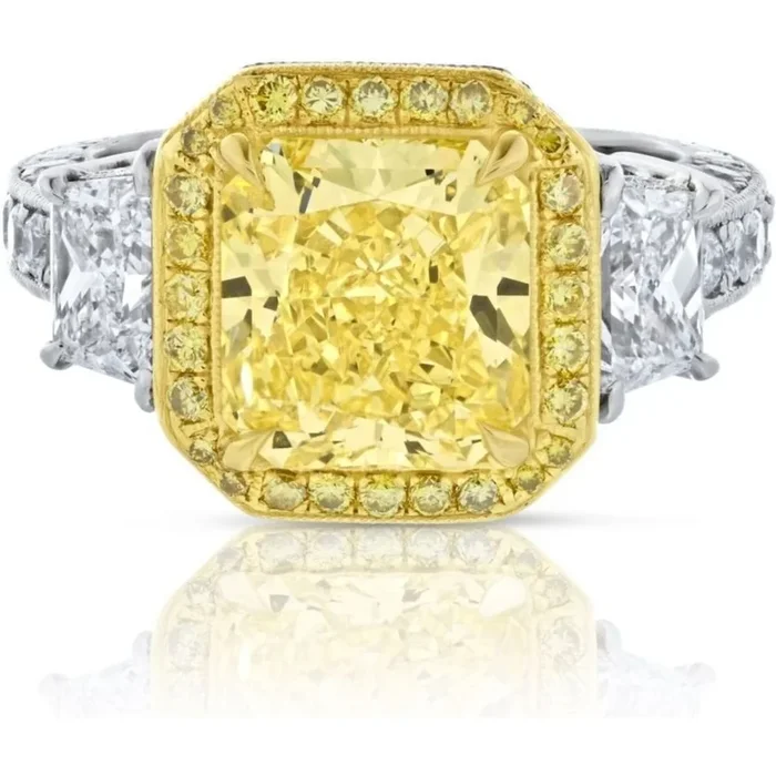 3 Carat Radiant Cut Fancy Intense Yellow Diamond Engagement Ring