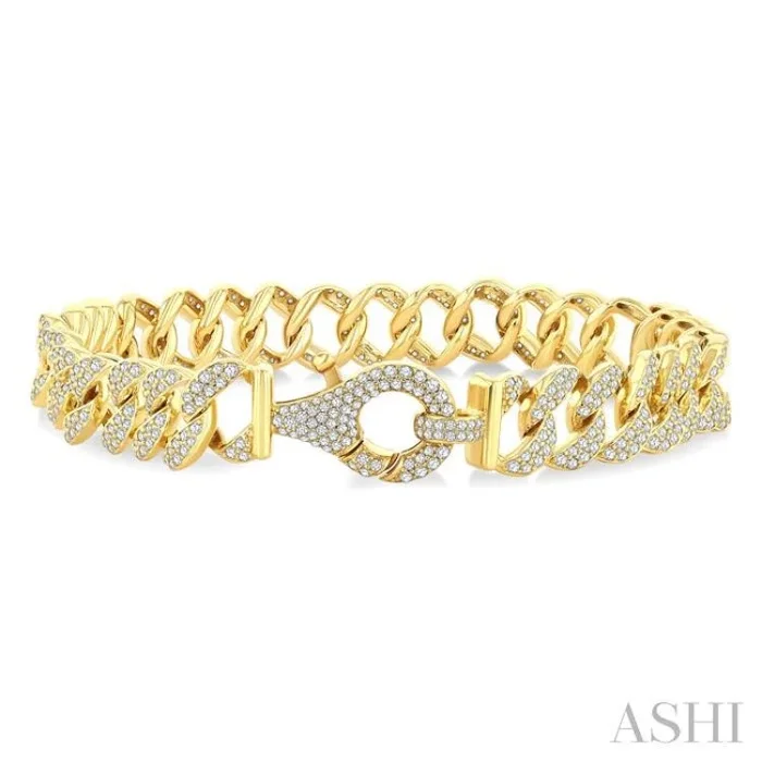 3 Ctw Round Cut Diamond Cuban Link Bracelet in 14K Yellow Gold