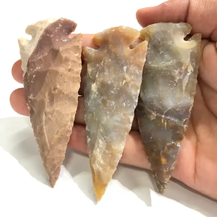 3 Jasper Hand Carved arrow Heads BR 2477