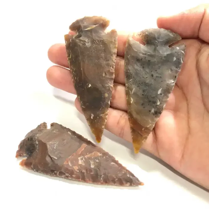 3 Jasper Hand Carved arrow Heads BR 2479
