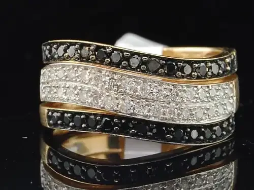 3 Piece Diamond Wedding Band 10K Yellow Gold Black Diamond Stackable Ring .70 Ct