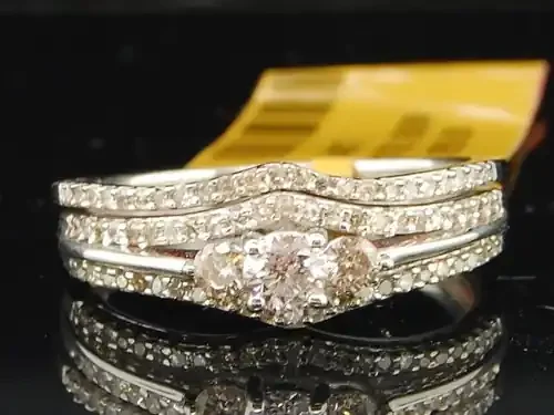 3 Stone Diamond Engagement Ring Ladies White Gold Round Cut Bridal Set 0.51 Ct.
