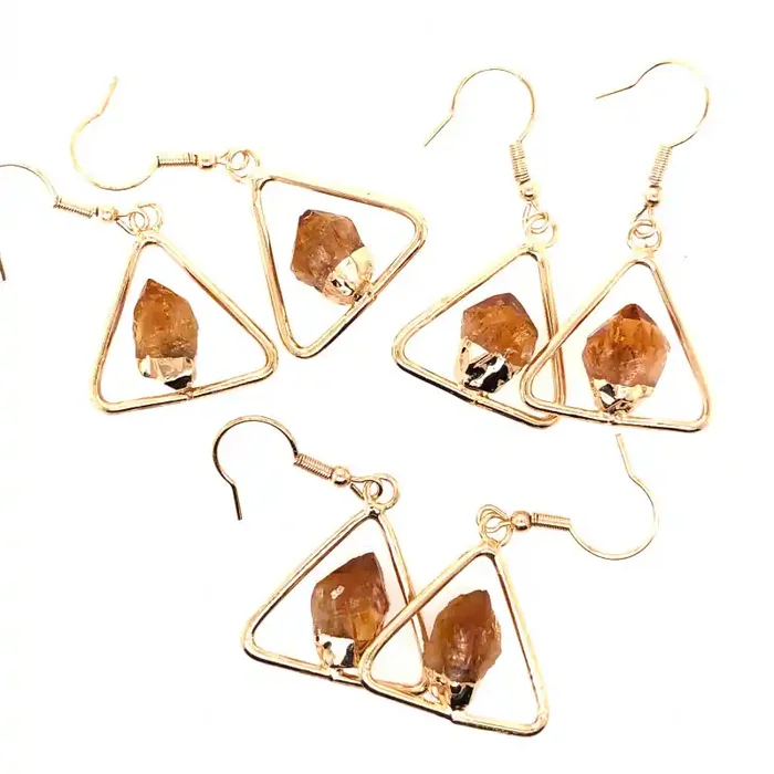 3 x Holystic Triangle Design Tumbled Citrine Set Earrings – BR 1528