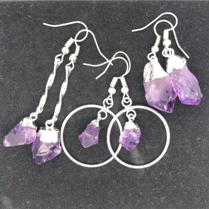 3 x Raw Beautiful Amethyst Earrings BR 2241