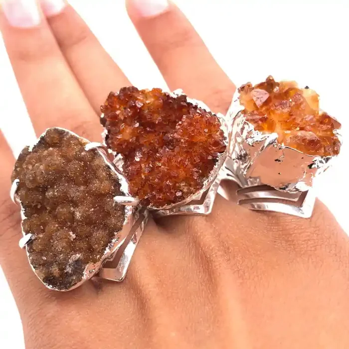 3 x Raw High Grade Druzy Gemstone Silver Ring – BR 1233