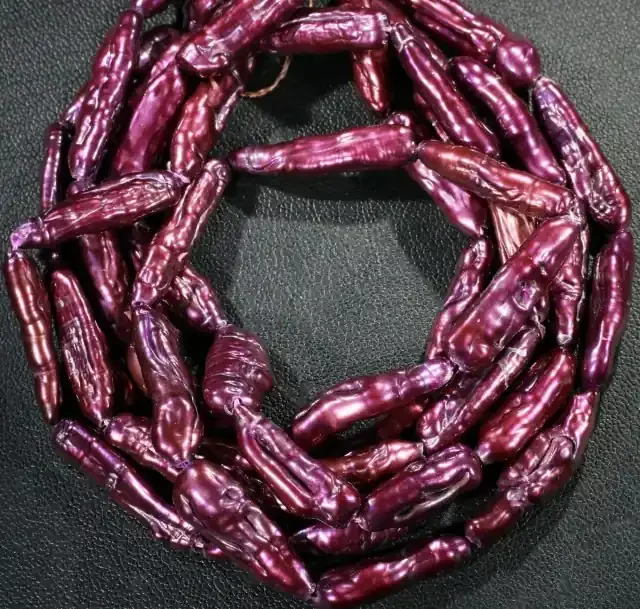 302.20 cts Three Pink Magenta Long Drill Stick Pearl strands GOGO1020