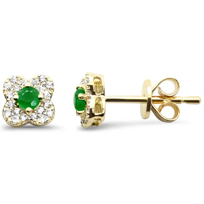 .30ct G SI 14K Yellow Gold Diamond & Emerald Gemstone Petite Earrings