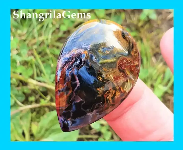 30mm Pietersite Red blue drop pear cabochon 30 by 21 by 4mm 20cts