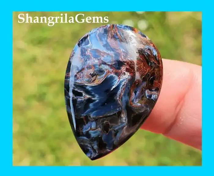 30mm Pietersite Red blue drop pear cabochon 30 by 21 by 4mm 20cts