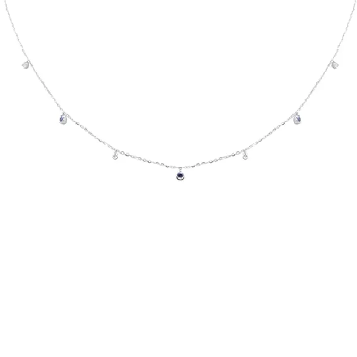 .31ct G SI 14K White Gold Diamond & Blue Sapphire Pendant Necklace 16 + 2″ Ext