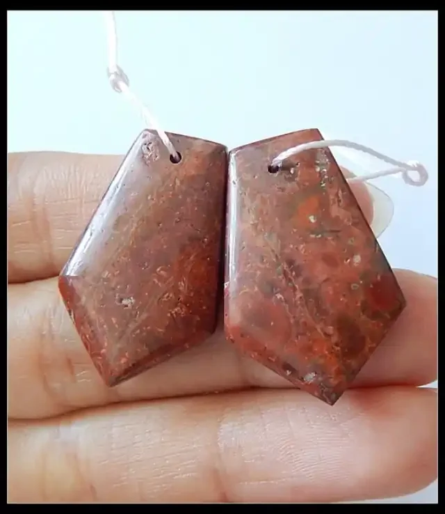 31Ct Natural Rhyolite Gemstone Earring Beads(A1830)