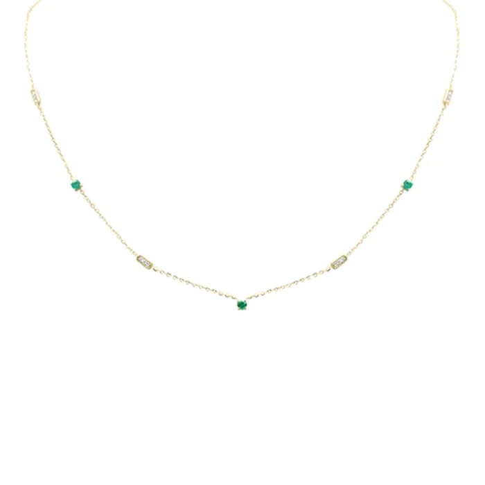 .32ct G SI 14K Yellow Gold Diamond & Emerald Pendant Necklace 16 + 2″ Ext