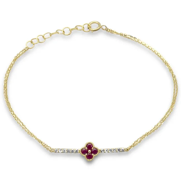 .32ct G SI 14K Yellow Gold Diamond & Ruby Gemstones Chain Bracelet 6+1″ Ext Long