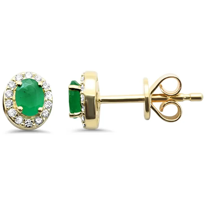 .34ct G SI 14K Yellow Gold Diamond & Emerald Gemstone Petite Earrings