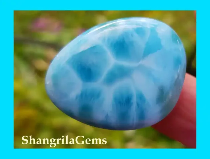 34mm Larimar cabochon irregular cut deep blue and green untreated