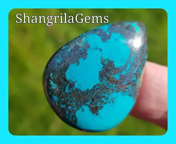 35mm Chrysocolla pear cabochon with Hematite also called Shattuckite 35mm b