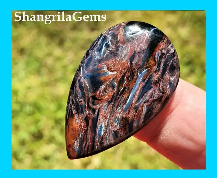 36mm Pietersite Red blue drop pear cabochon 36 by 22 by 4mm 23cts