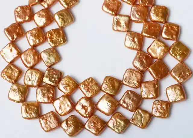 384.10 cts Three Golden Square Coin Pearl strands GOGO 1220