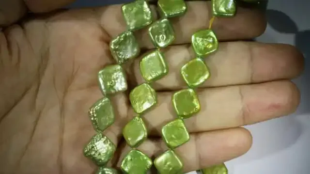 393.80 cts Green Pistachio Coin Square Pearl strands GOGO1059