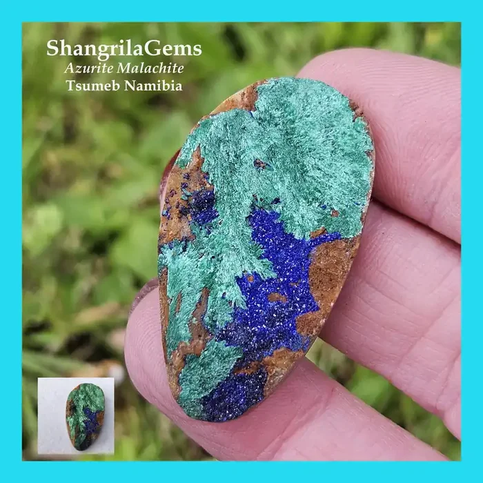 39mm Azurite Malachite Druzy cabochon drop pear green blue 39 x 22by6mm