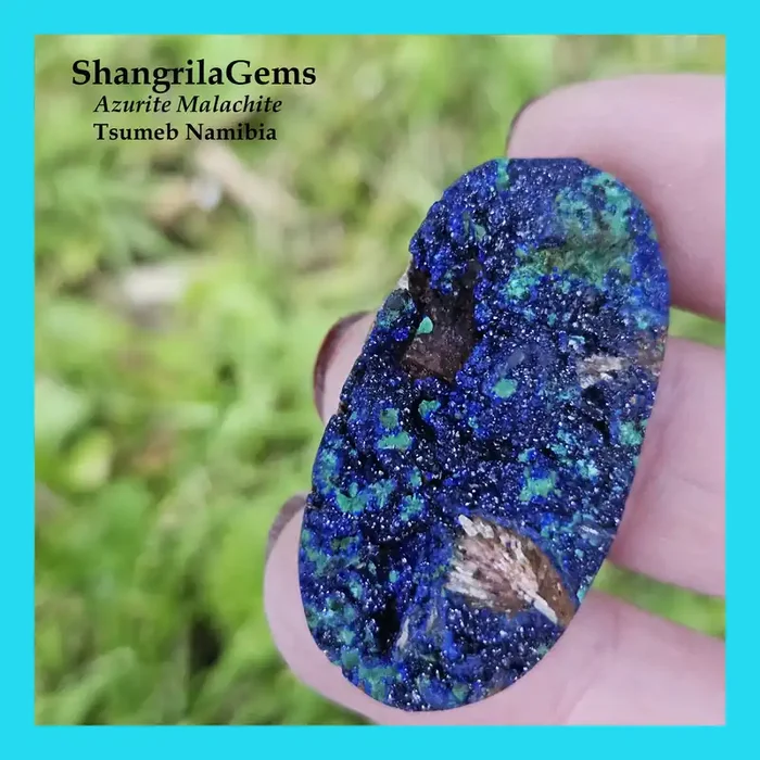 39mm Azurite Malachite Druzy cabochon oval green blue 39 by 20 by 9mm
