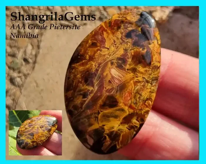 39mm Pietersite Gold Blue red freeform pear cabochon AAA grade from