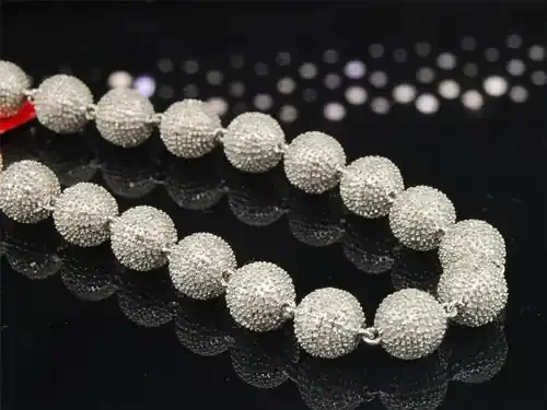 3D Beaded Diamond Chain Mens .925 Sterling Silver Macrame Necklace 15.78 Tcw.
