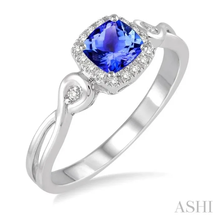 4×4 MM Cushion Shape Tanzanite and 1/10 Ctw Round Cut Diamond Ring in 10K White Gold