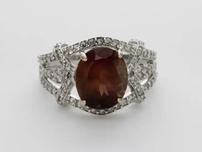 4.2ct Red Sunstone, White Gold Ring with Diamonds (S933R)