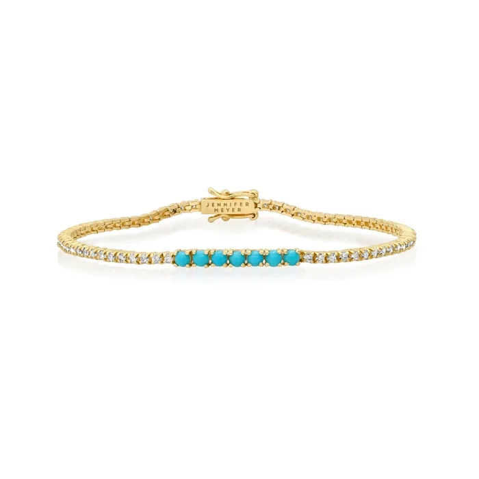 4-Prong Diamond Tennis Bracelet with Large Turquoise Accent