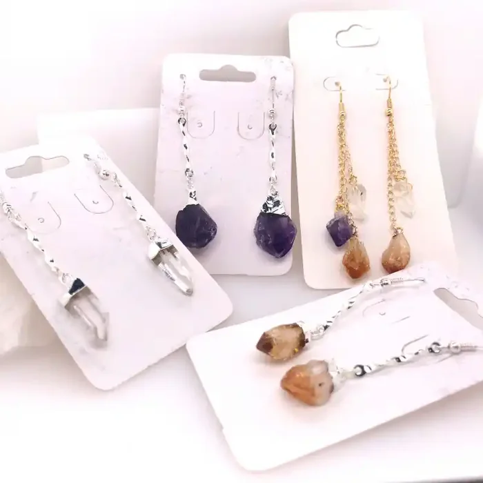 4 x Earrings Designs Raw Amethyst, Citrine, Crystal – BR 1030