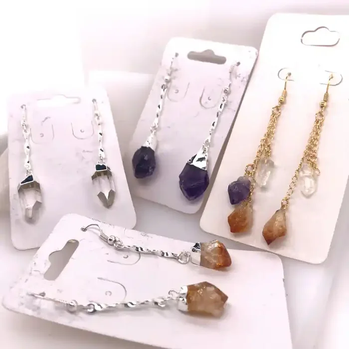 4 x Earrings Designs Raw Amethyst, Citrine, Crystal – BR 1031