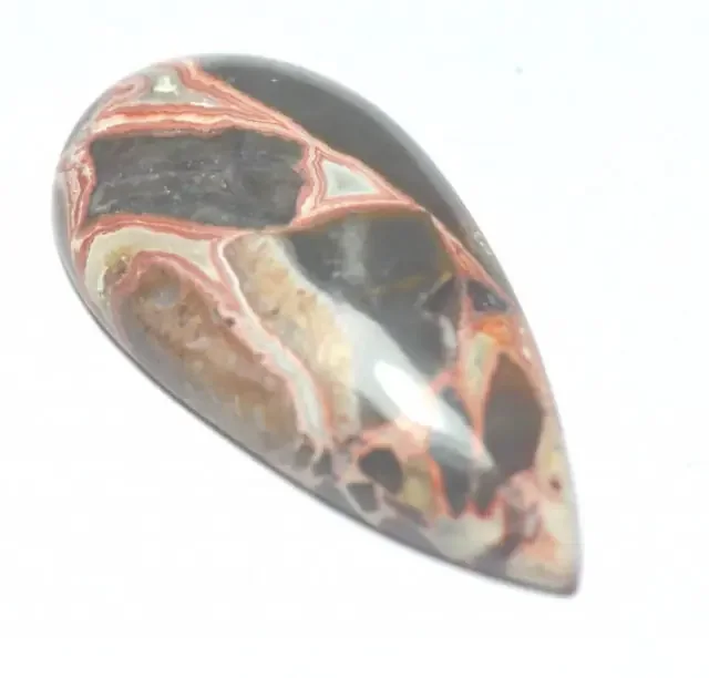 40mm drop shape Mexican Red Lace Agate AAA Gemstone 40 by 19.5 by 6.5mm