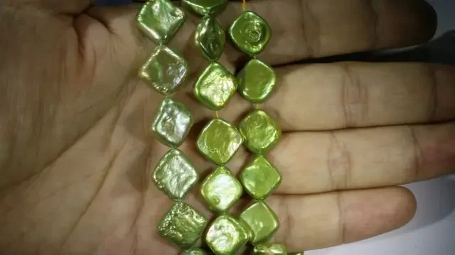 412.90 cts Green Pistachio Coin Square Pearl strands GOGO1062