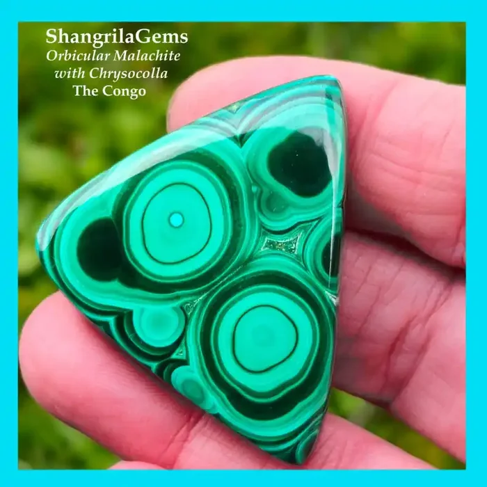 42mm Orbicular Malachite with chrysocolla trillion cabochon healing stone