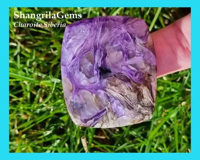 43mm AAA Charoite cabochon cushion with Tanaksite Canasite Aegirine 78ct
