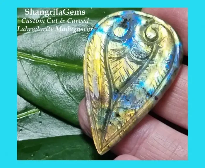 43mm Labradorite drop pear heart Custom cut & Carved cabochon 55ct