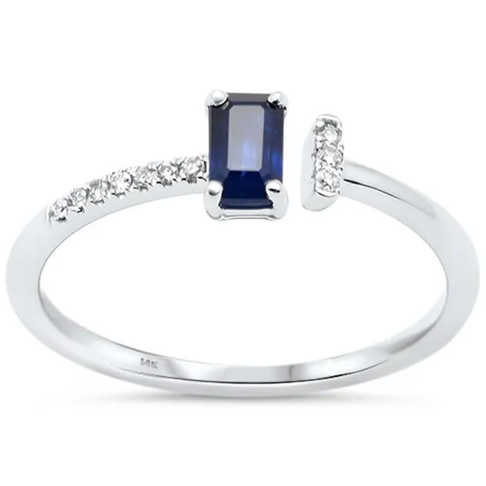 .46ct G SI 14K White Gold Diamond & Blue Sapphire Gemstone Open Ring Size 6.5