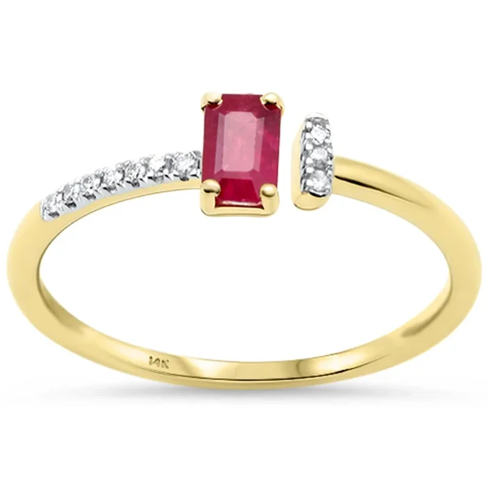 .48ct G SI 14K Yellow Gold Diamond & Ruby Gemstone Open Ring Size 6.5