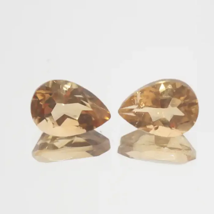 4Ct Top Color Citrine Pair Faceted Drop 10x7mm.-(SKU367)
