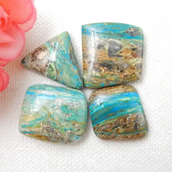 4pcs Pure Blue 63cts Blue Opal Cabochon, October Birthstone, Blue Opal Bead