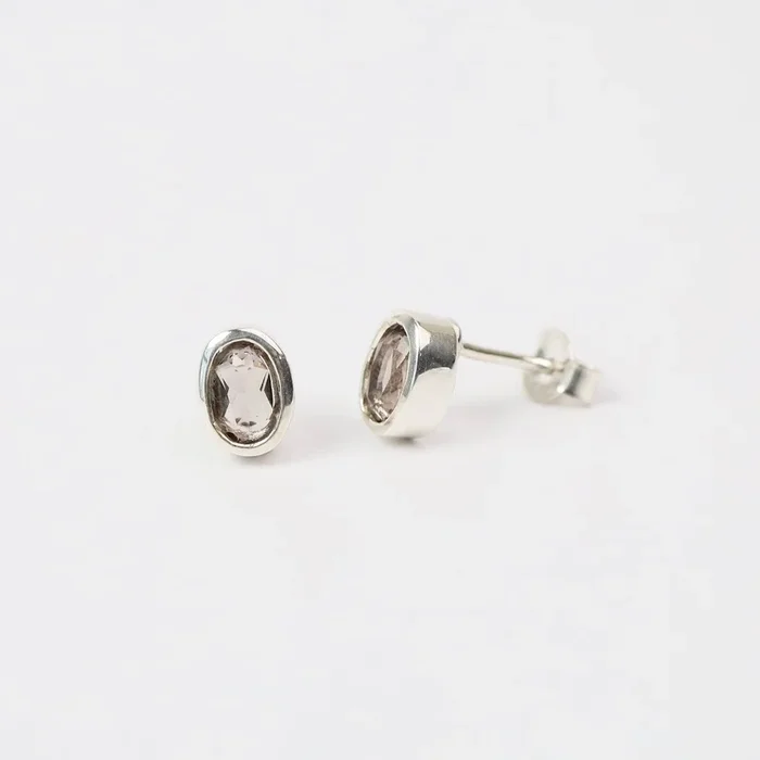 4x2mm Bezel Set Oval Smoky Quartz Earrings
