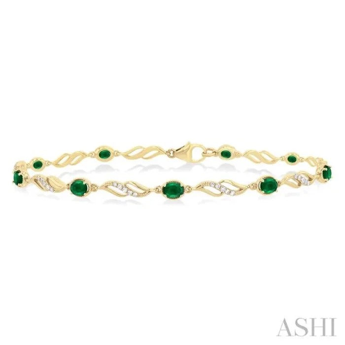 4X3 MM Oval Cut Emerald and 1/5 Ctw Round Cut Diamond Precious Eternity Link Tennis Bracelet in 10K Yellow Gold