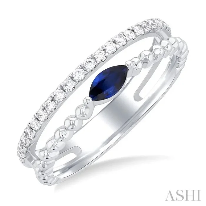 5×2.5 MM Marquise Shape Sapphire and 1/5 Ctw Single Cut Diamond Precious Split Twin Ring in 10K White Gold