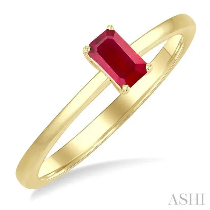 5×3 MM Octagon Shape Ruby Precious Solitaire Ring in 14K Yellow Gold