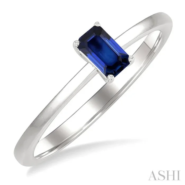 5×3 MM Octagon Shape Sapphire Precious Solitaire Ring in 14K White Gold