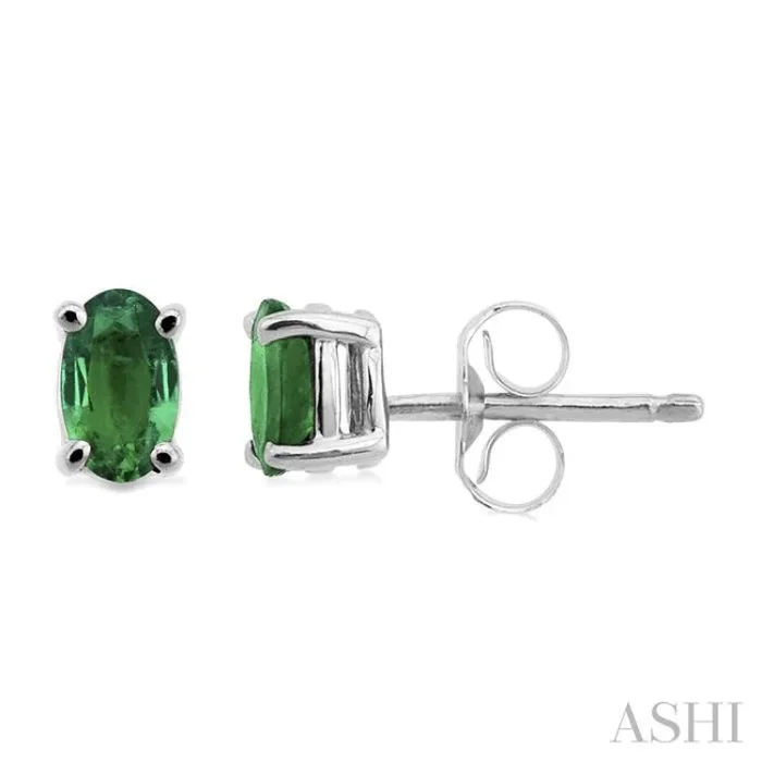 5×3 MM Oval Cut Emerald Stud Earrings in 14K White Gold