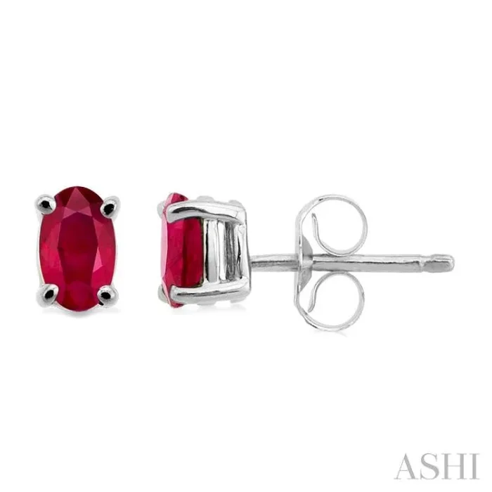 5×3 MM Oval Cut Ruby Stud Earrings in 14K White Gold